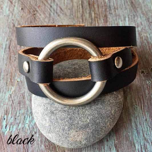 Everyday leather wrap bracelet, Womens leather cuff, Leather wrap bracelet for women, Stacking jewelry, Leather jewelry, Anniversary gift