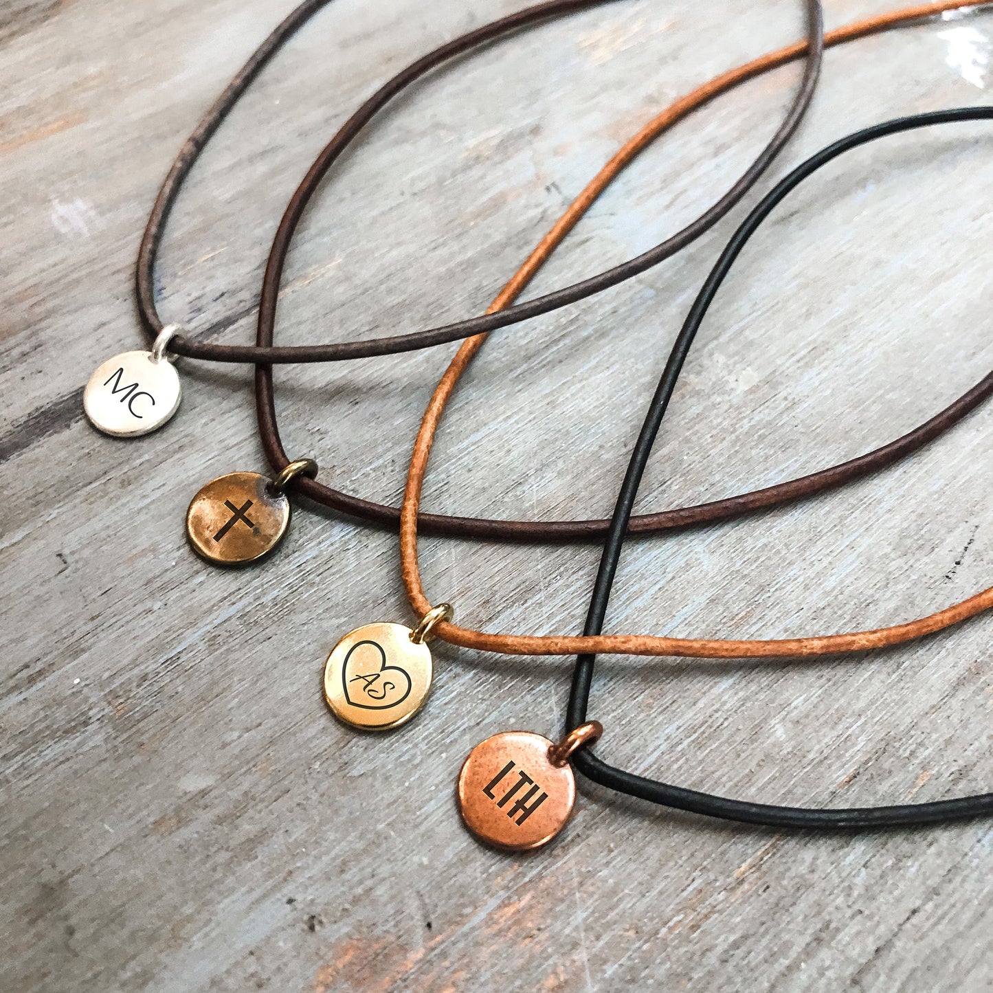 Engraved Pendant necklace for him and her | Leather cord necklace for women men | Boho leather necklace | Layering pendant necklace