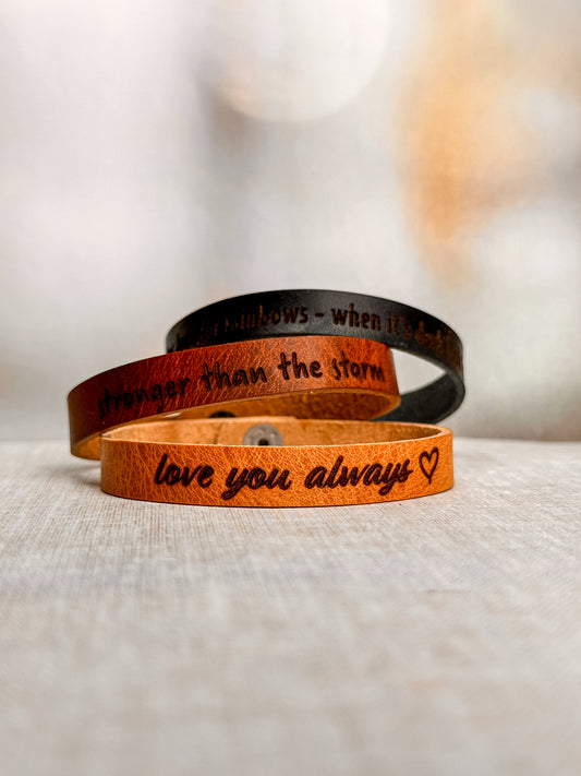 Personalized Leather Bracelet: Engraved Minimalist Cuff