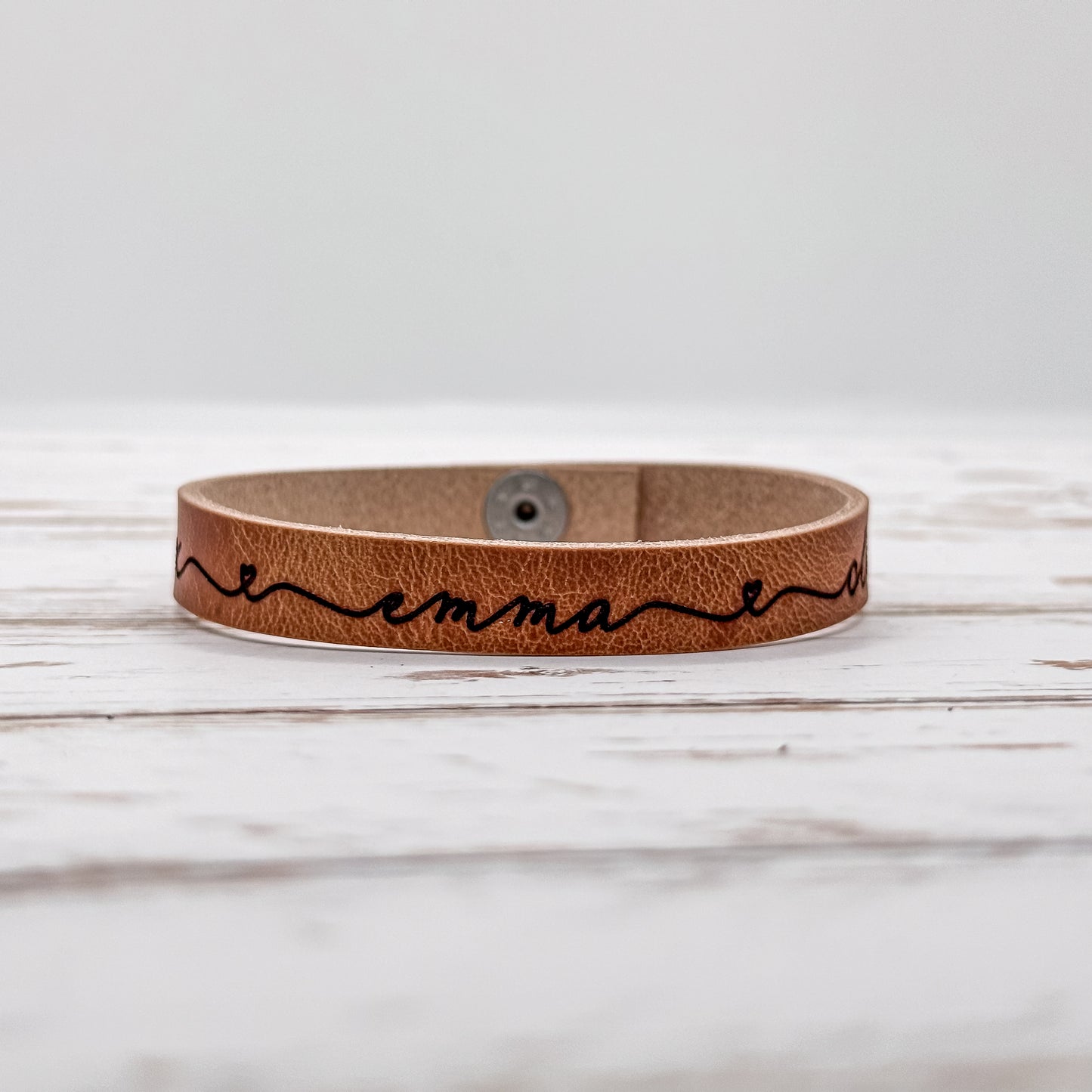 Engraved Love Leather Bracelet: Minimalist Personalized Heart Cuff Jewelry