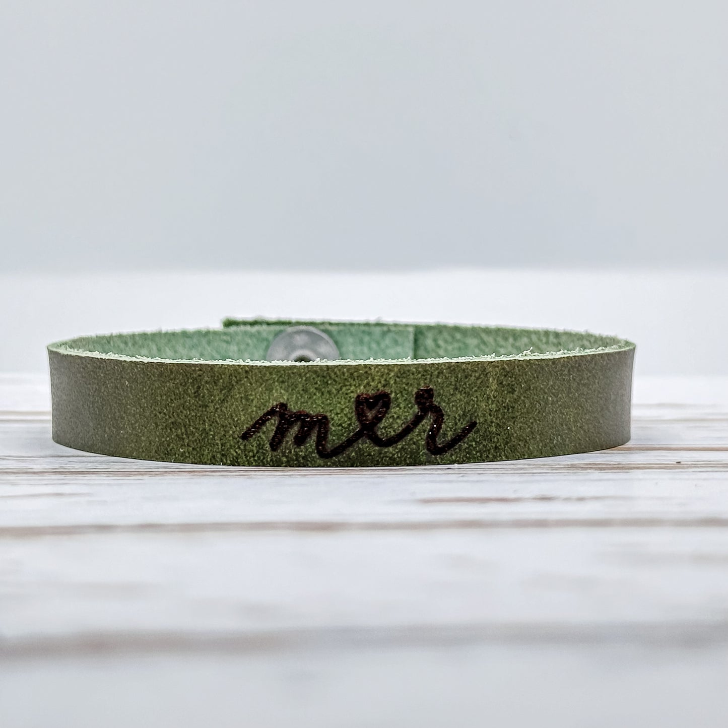 Engraved Love Leather Bracelet: Minimalist Personalized Heart Cuff Jewelry