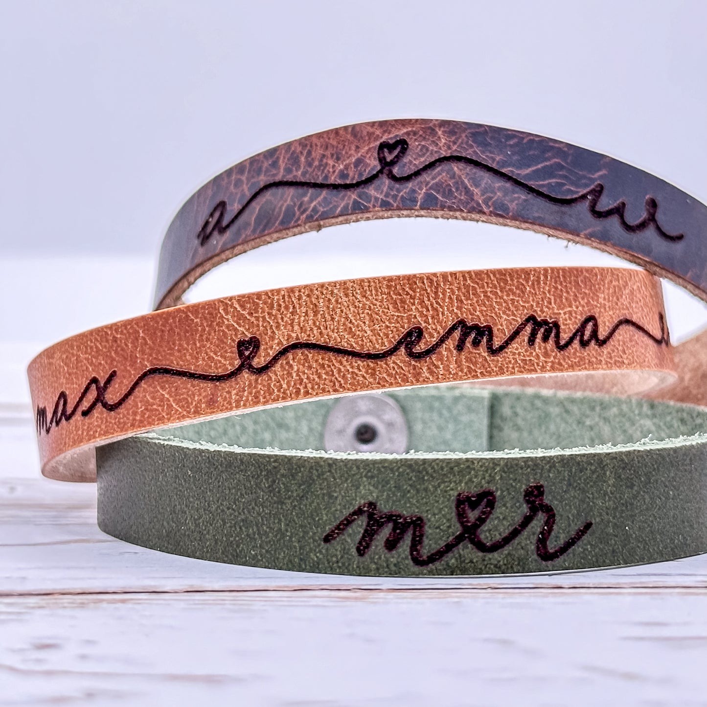 Engraved Love Leather Bracelet: Minimalist Personalized Heart Cuff Jewelry