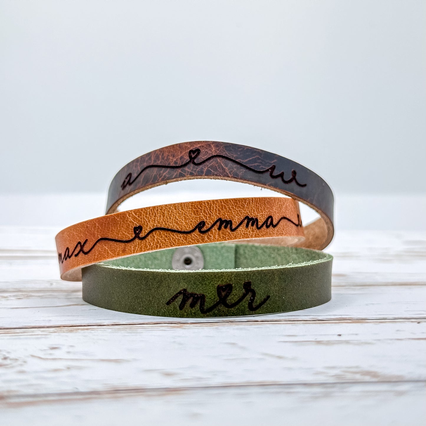 Engraved Love Leather Bracelet: Minimalist Personalized Heart Cuff Jewelry