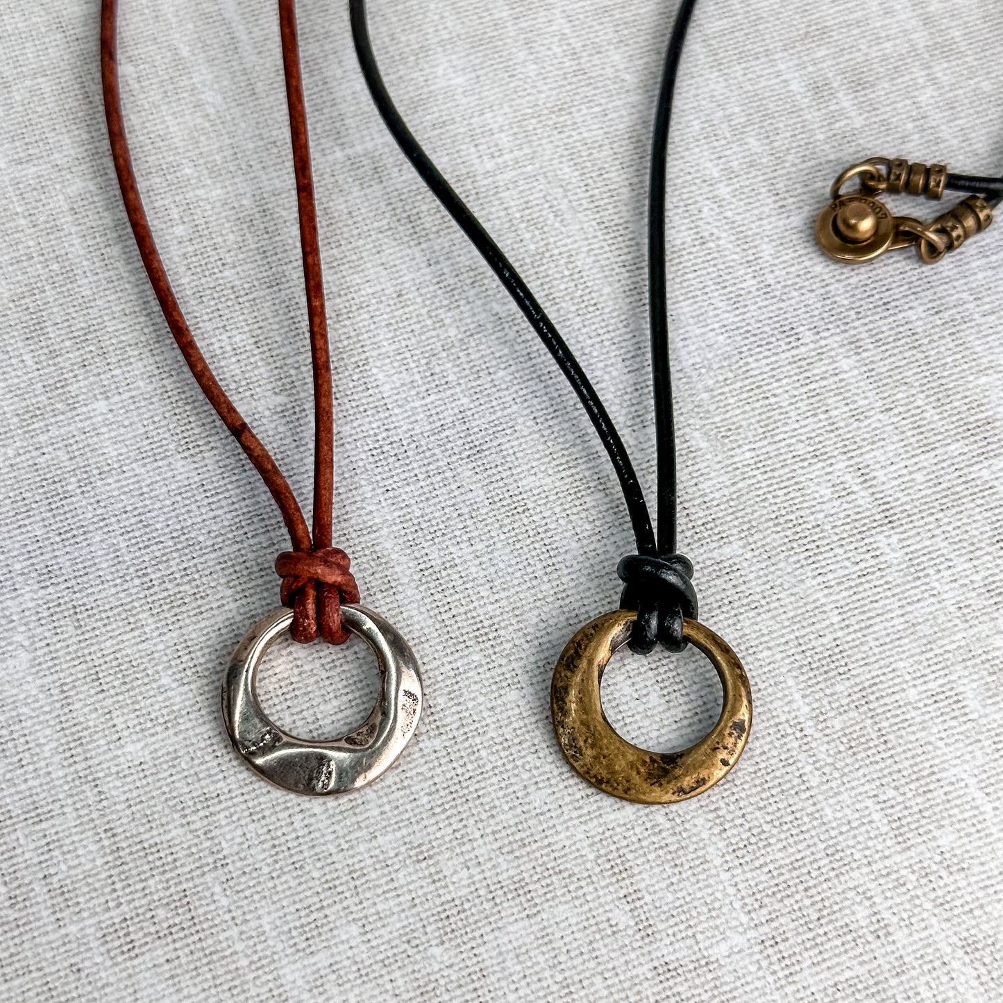 Leather Cord Pendant Necklace: Modern Hammered Silver Focal