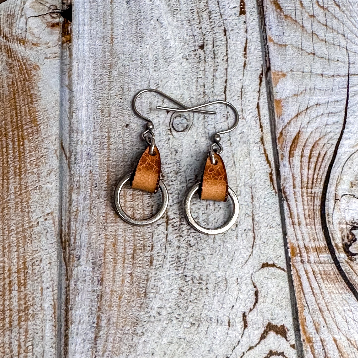 Mini Drop Earrings - Natural Leather + Silver Circle Personalised Jewelry for Women