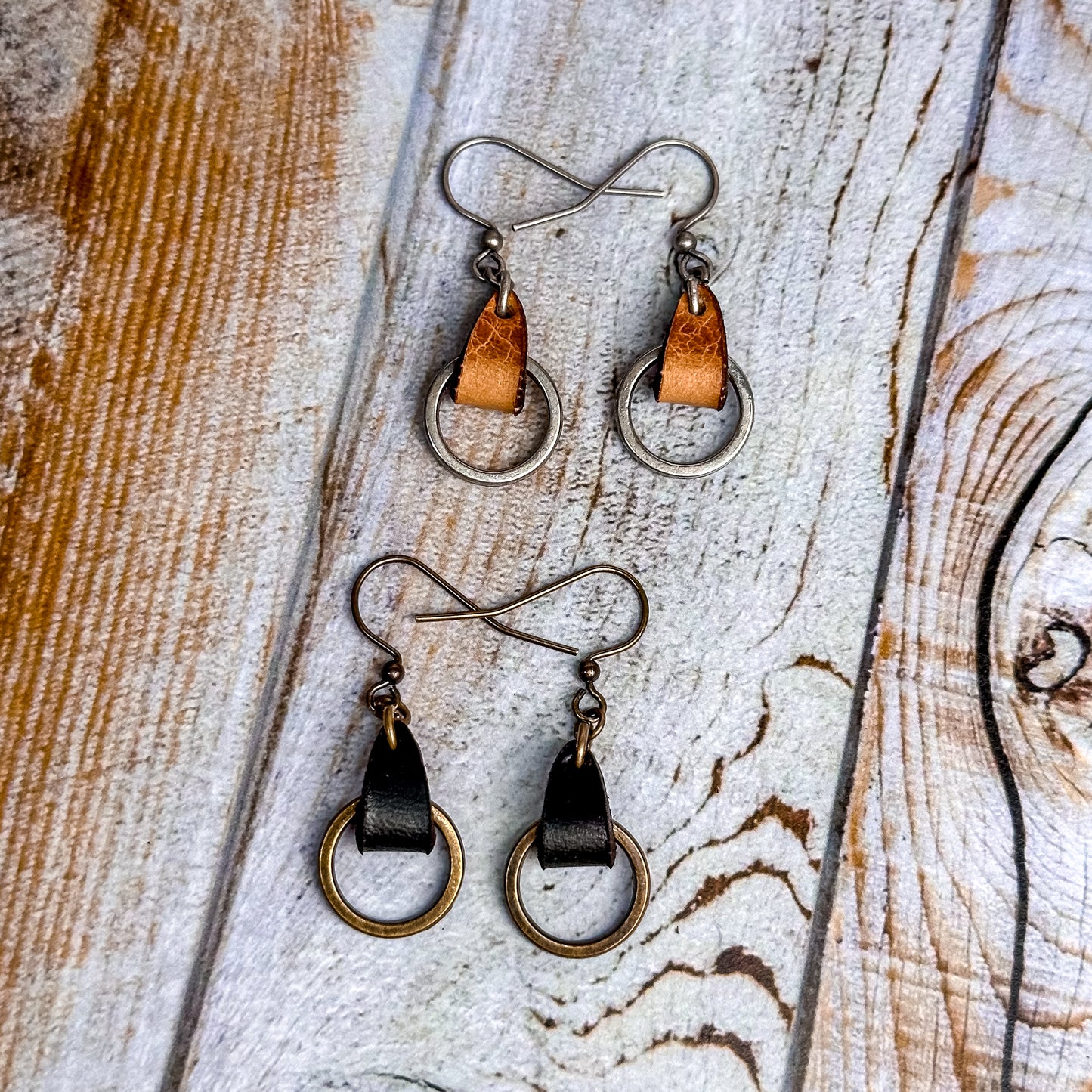 Mini Drop Earrings - Natural Leather + Silver Circle Personalised Jewelry for Women