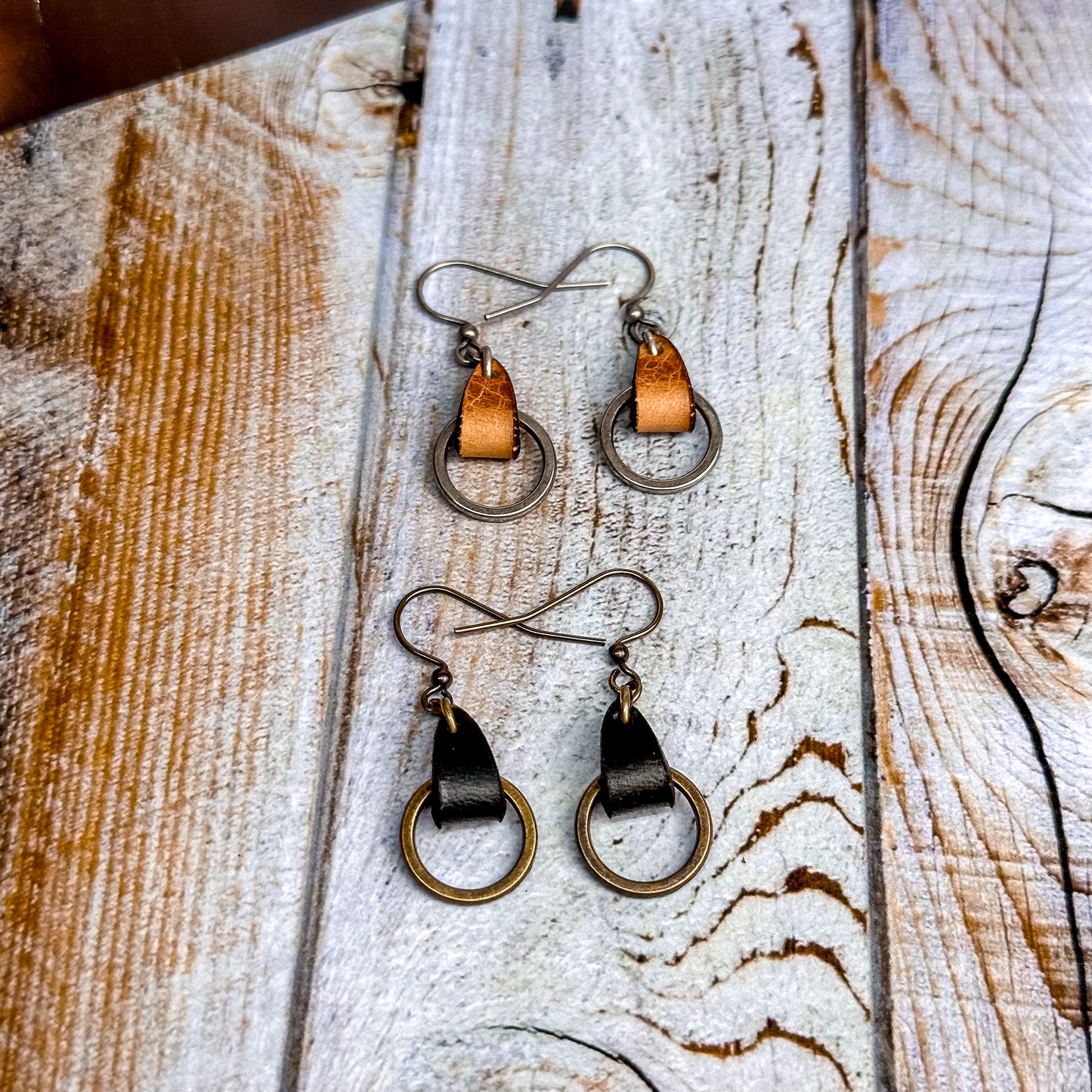 Mini Drop Earrings - Natural Leather + Silver Circle Personalised Jewelry for Women