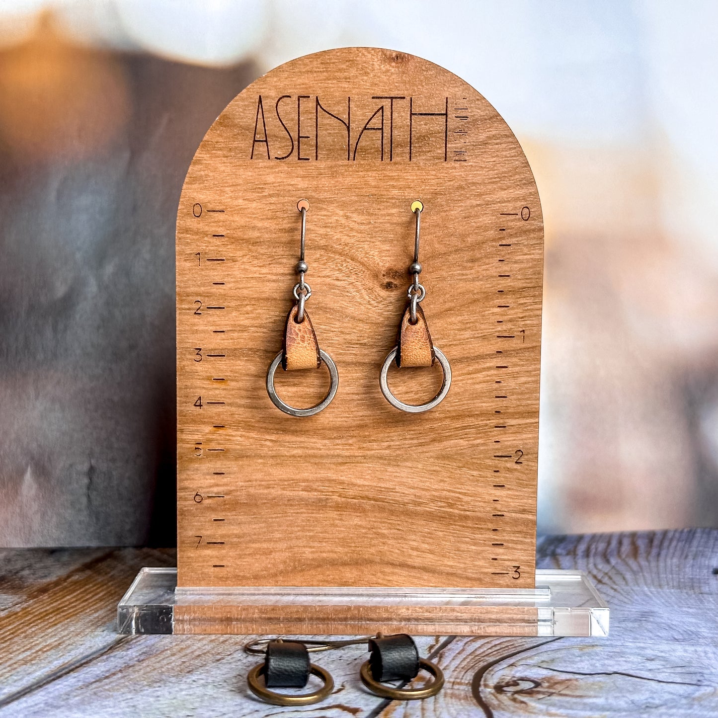 Mini Drop Earrings - Natural Leather + Silver Circle Personalised Jewelry for Women