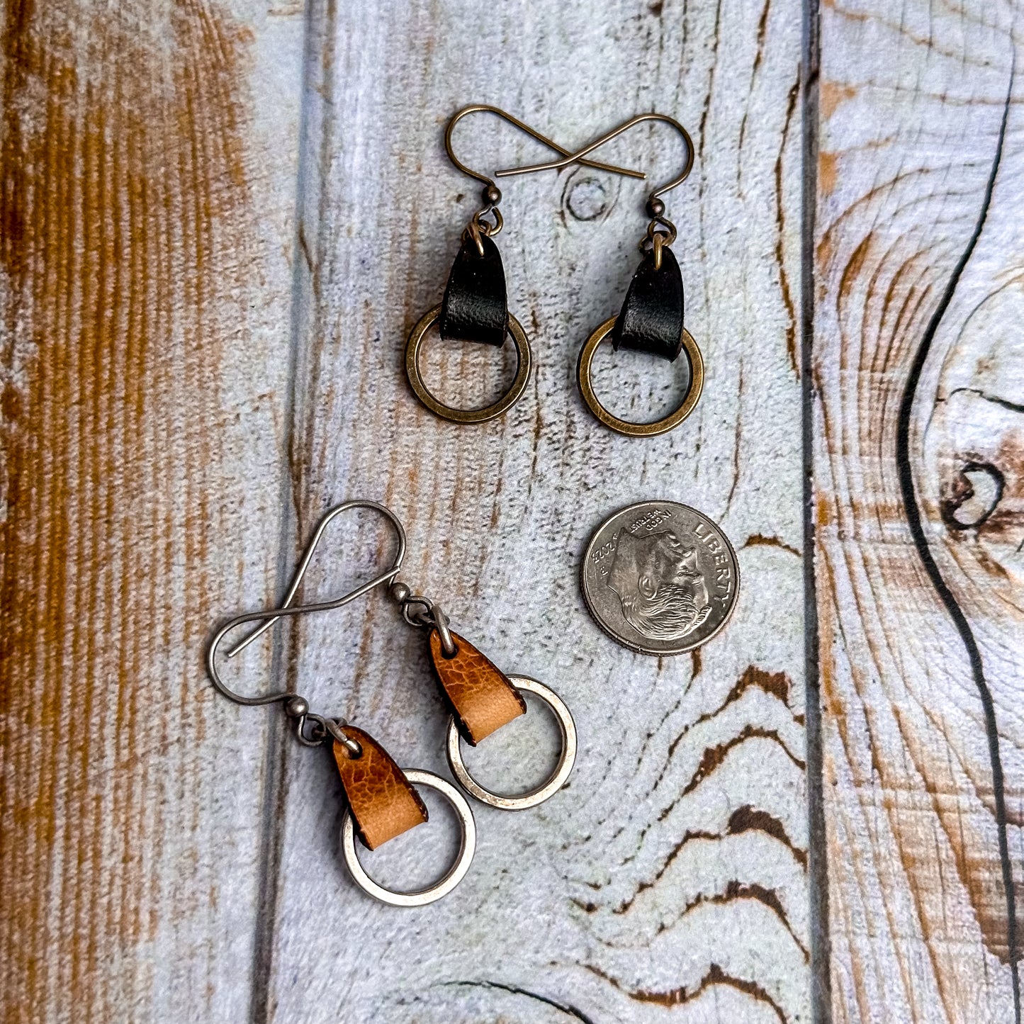 Mini Drop Earrings - Natural Leather + Silver Circle Personalised Jewelry for Women