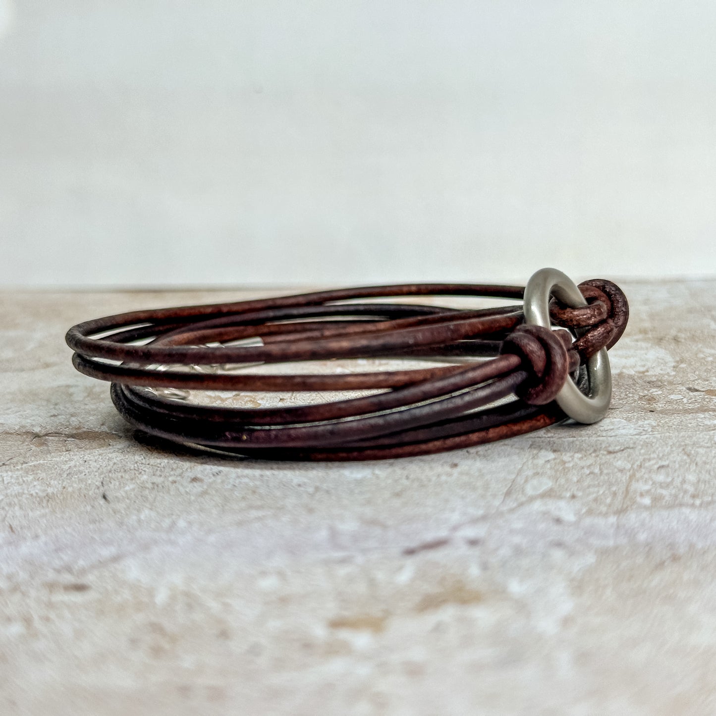 Leather Triple Wrap Bracelet: Minimalist 2mm Cord + Petite Ring Custom Cuff