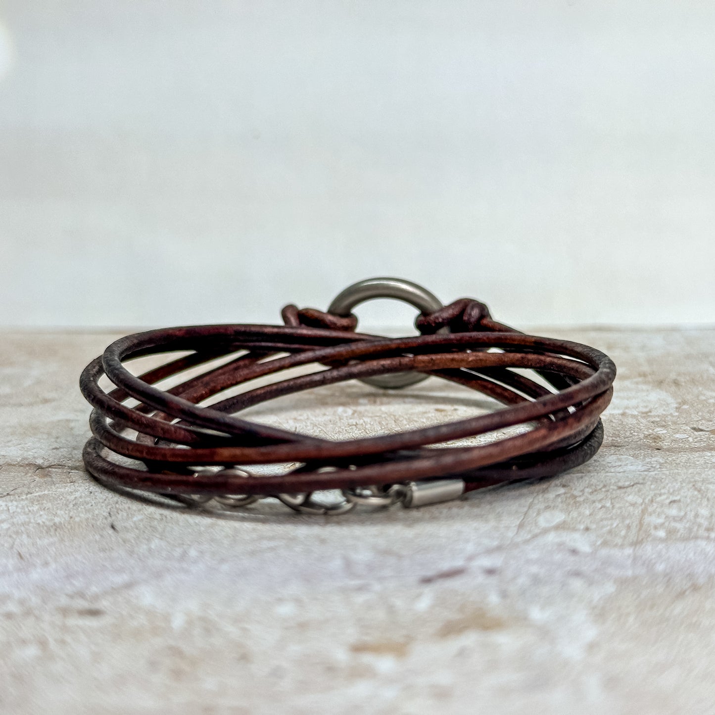 Leather Triple Wrap Bracelet: Minimalist 2mm Cord + Petite Ring Custom Cuff