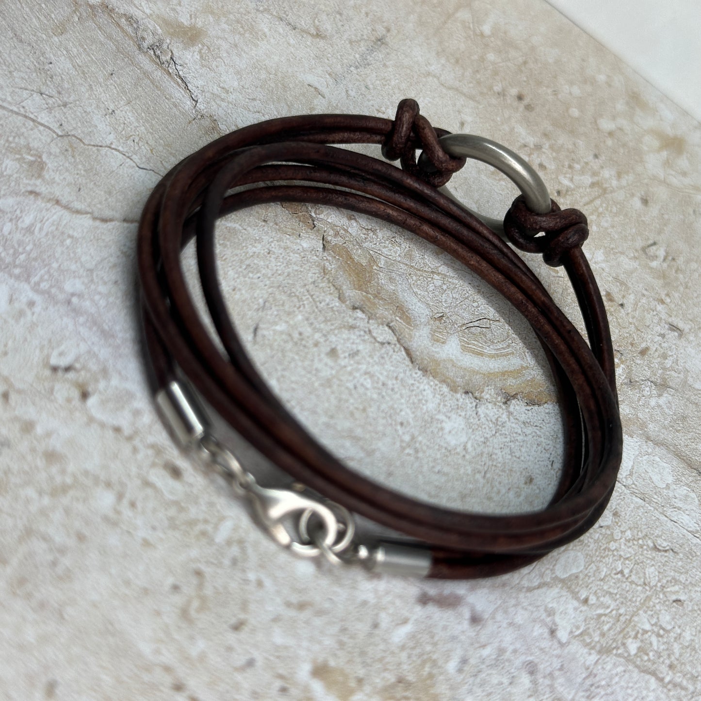 Leather Triple Wrap Bracelet: Minimalist 2mm Cord + Petite Ring Custom Cuff