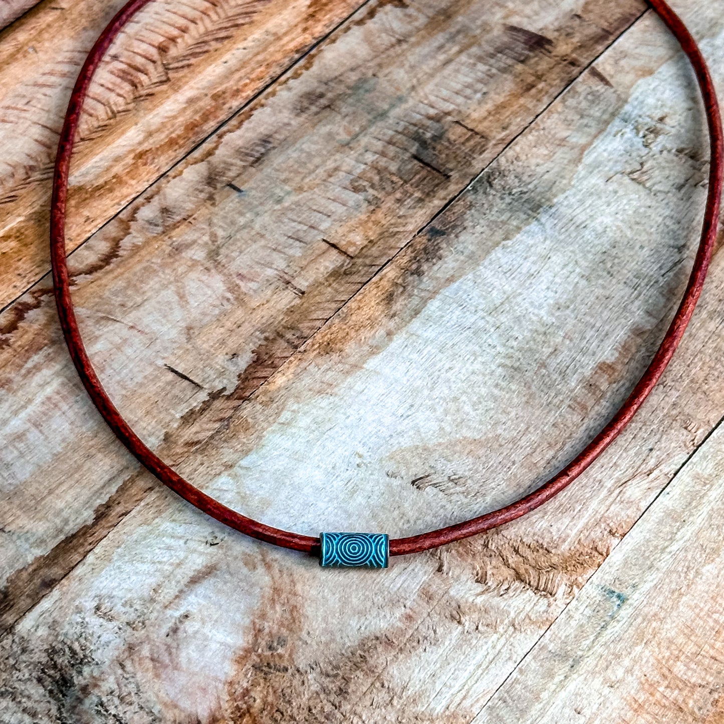 Minimalist Leather Cord Necklace: Copper or Silver Tube Pendant Jewelry for Women or Men