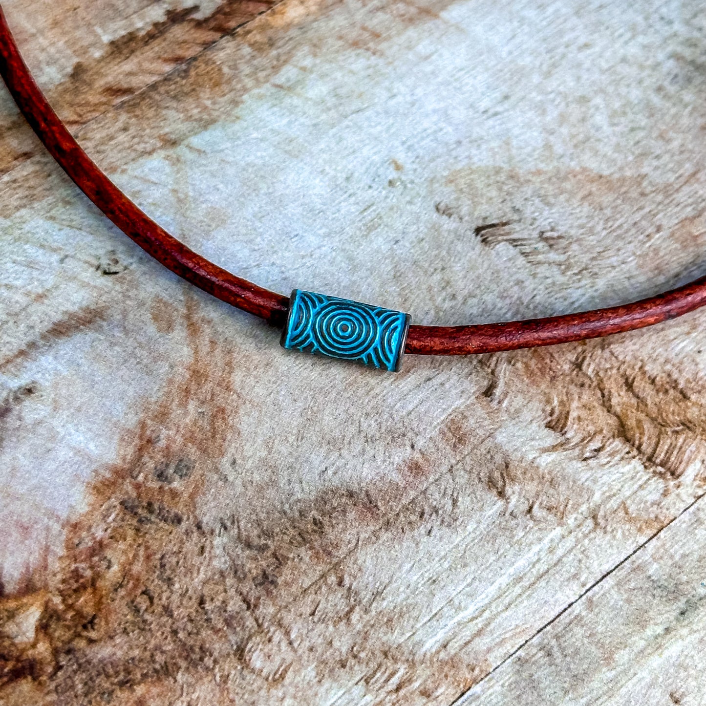 Minimalist Leather Cord Necklace: Copper or Silver Tube Pendant Jewelry for Women or Men
