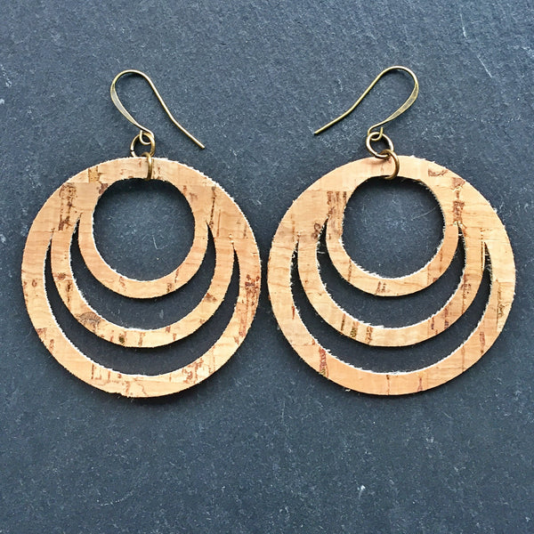 Cork Dangle Earrings,  Minimalist Earrings, Vegan Earrings, Boho Chic Earrings - Christmas Gift