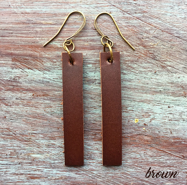 Leather drop earrings, Minimalist earrings, Boho earrings, Leather jewelry for women, Jewelry for women