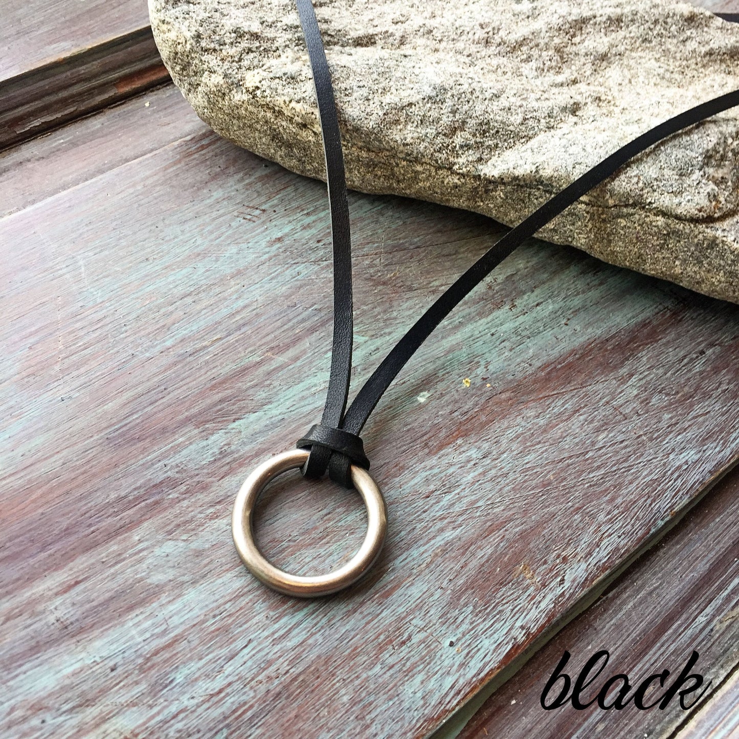 Women or Men Leather Necklace Brass Leather Necklace Modern Boho Leather O Ring Necklace Layering