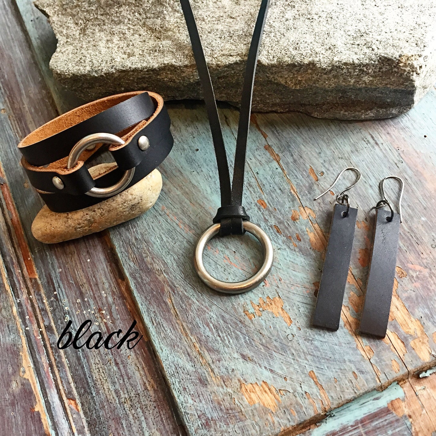 Leather Jewelry Set - Boho Leather Jewelry Set - Women's Leather Cuff