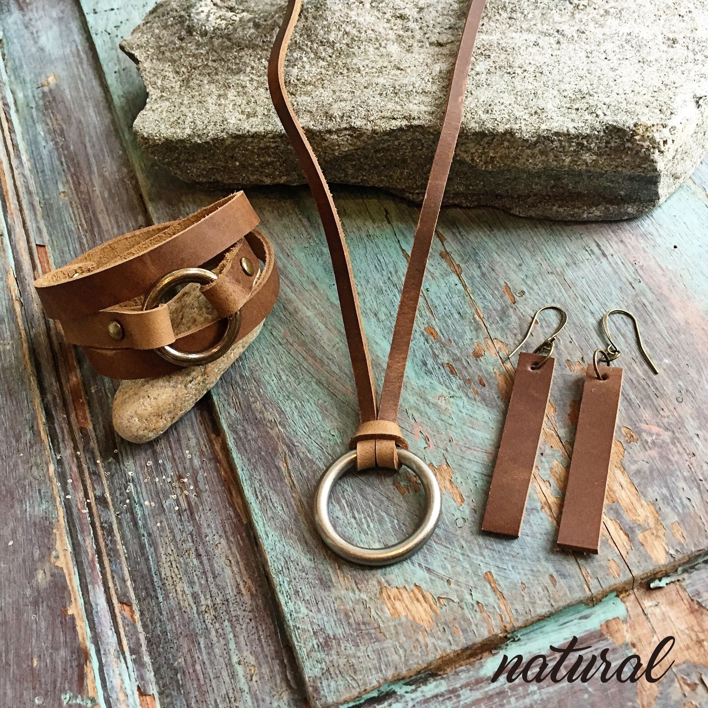 Leather Jewelry Set - Boho Leather Jewelry Set - Women's Leather Cuff