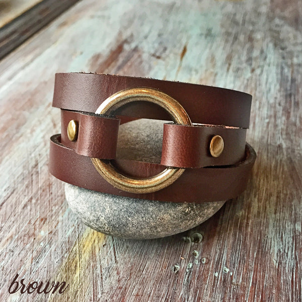 Leather and Brass Bracelet / 6 Color Options