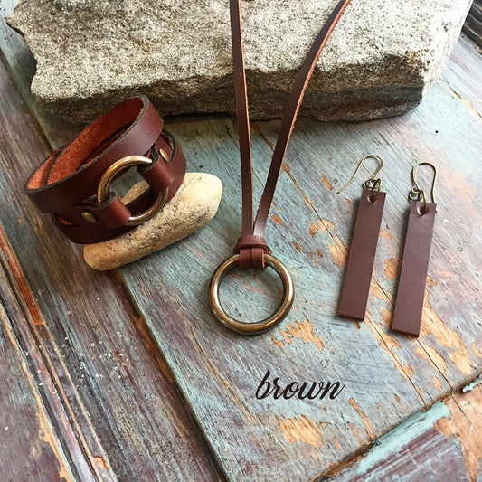 Leather Jewelry Set - Boho Leather Jewelry Set - Women's Leather Cuff