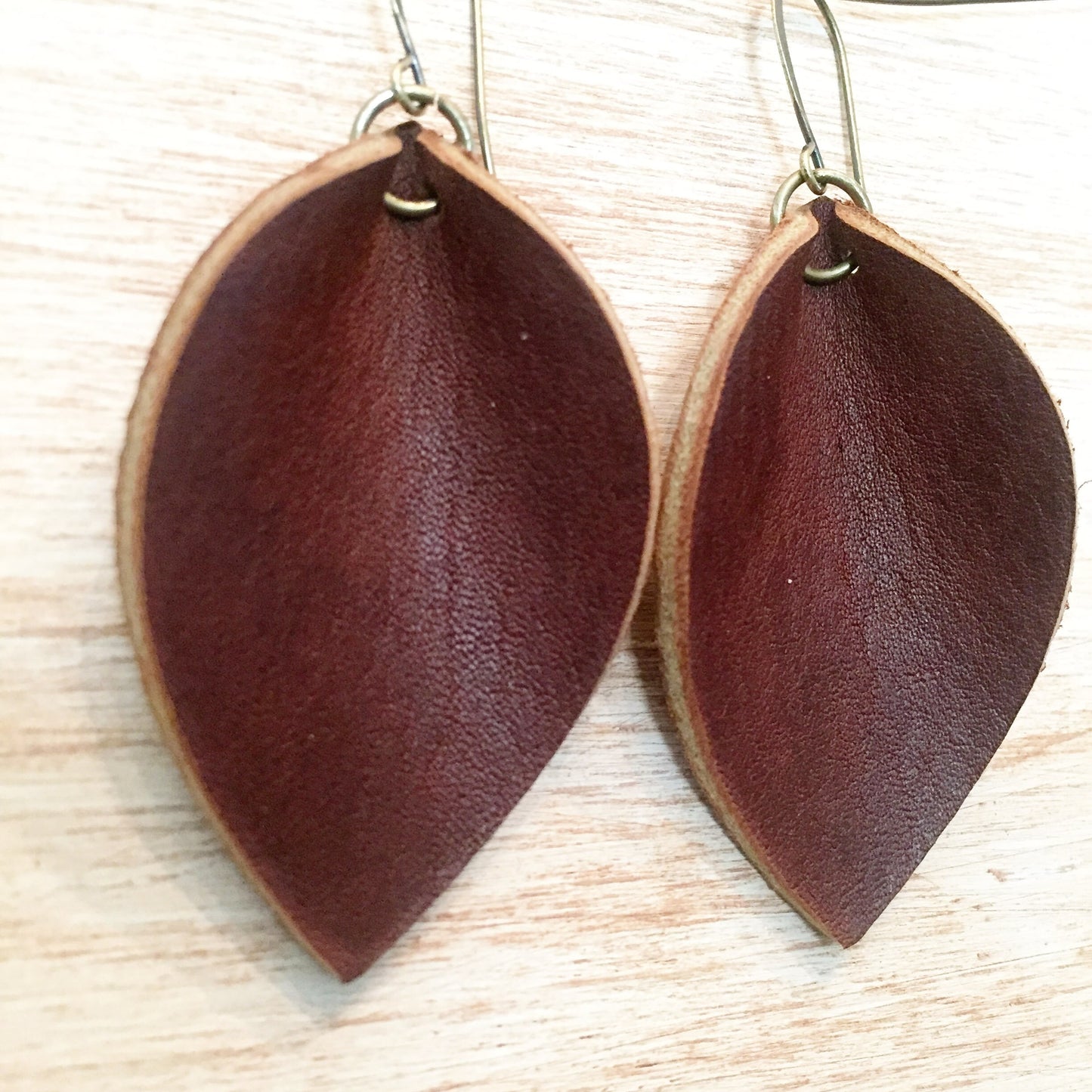Leather leaf earrings, Minimalist earrings, Boho earrings, Leather earrings