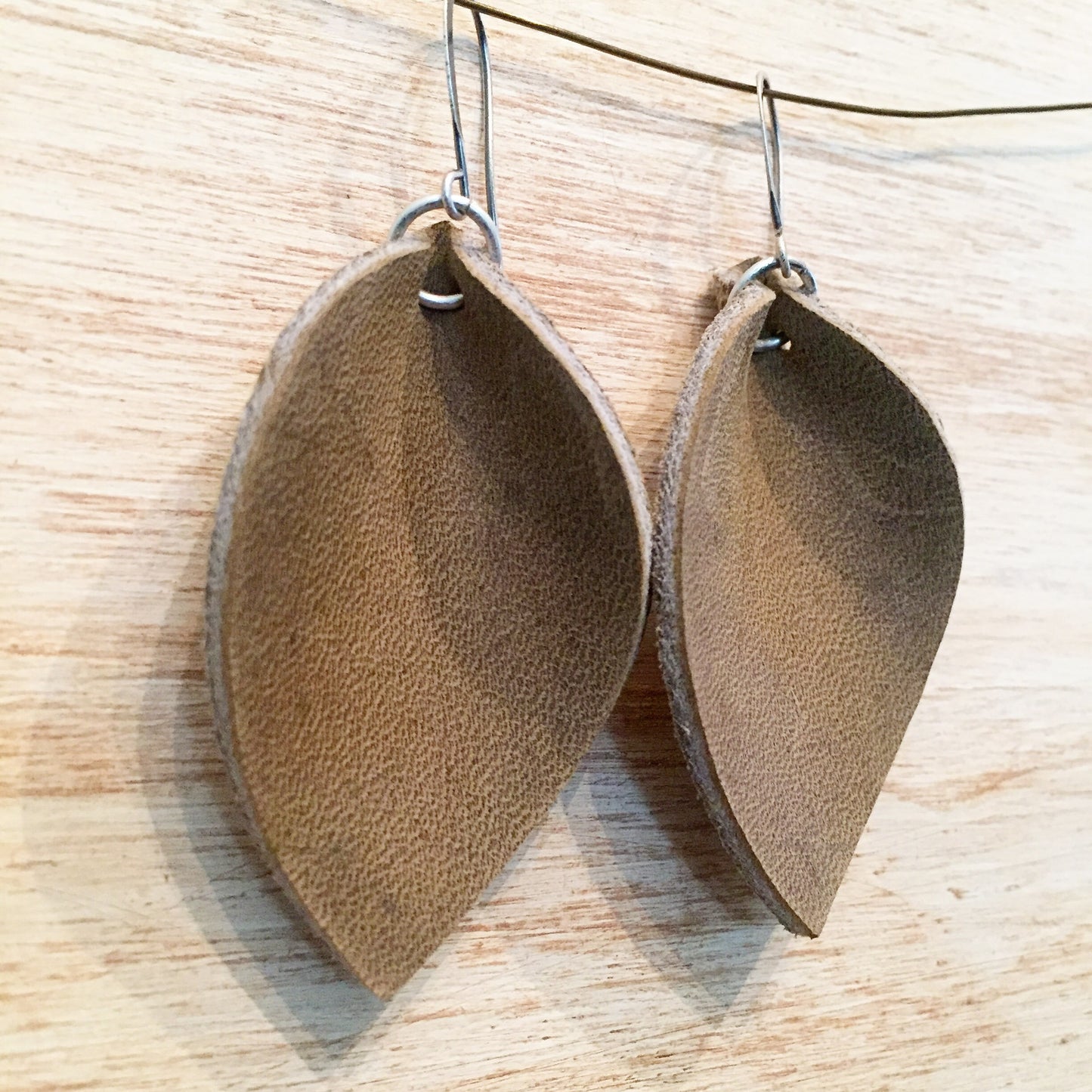 Leather leaf earrings, Minimalist earrings, Boho earrings, Leather earrings