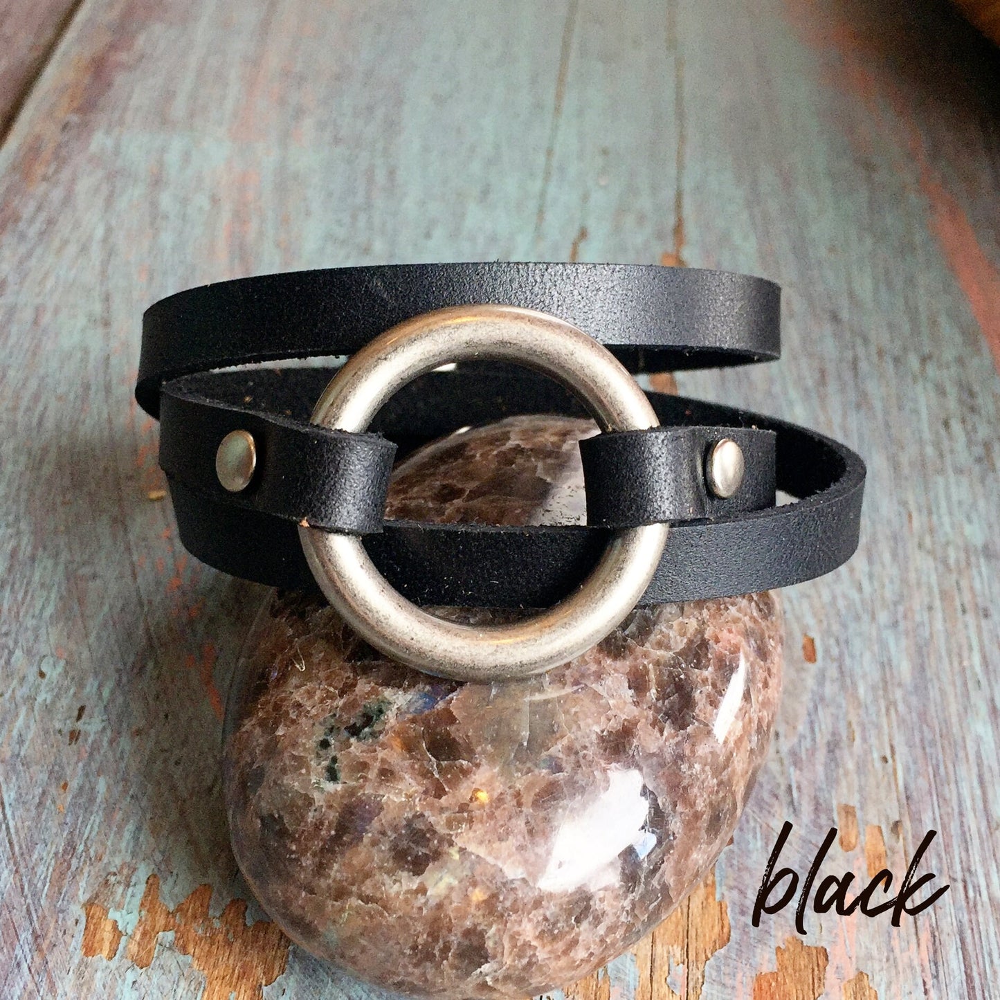 Personalized Leather Wrap Bracelet - Engraved Multi Strap Boho Hoop Cuff for Women + Men