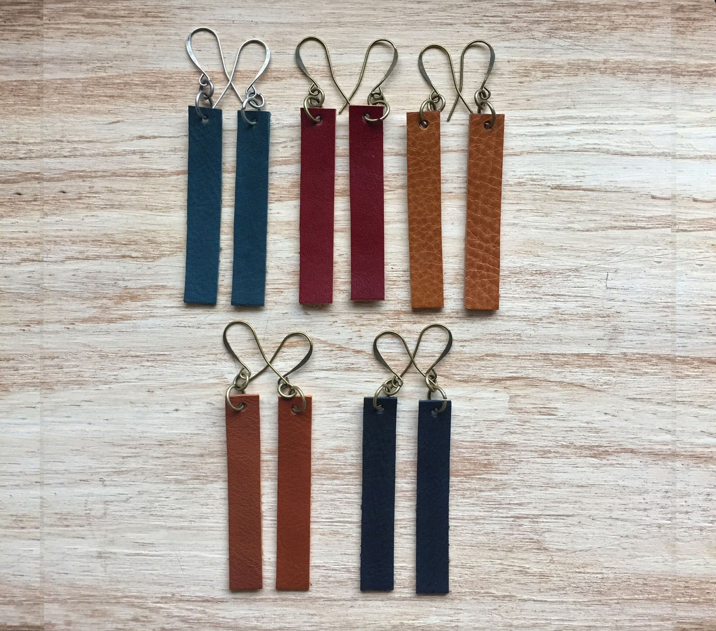 Italian leather drop earrings , Leather earrings, Minimalist earrings, Boho earrings, Leather jewelry