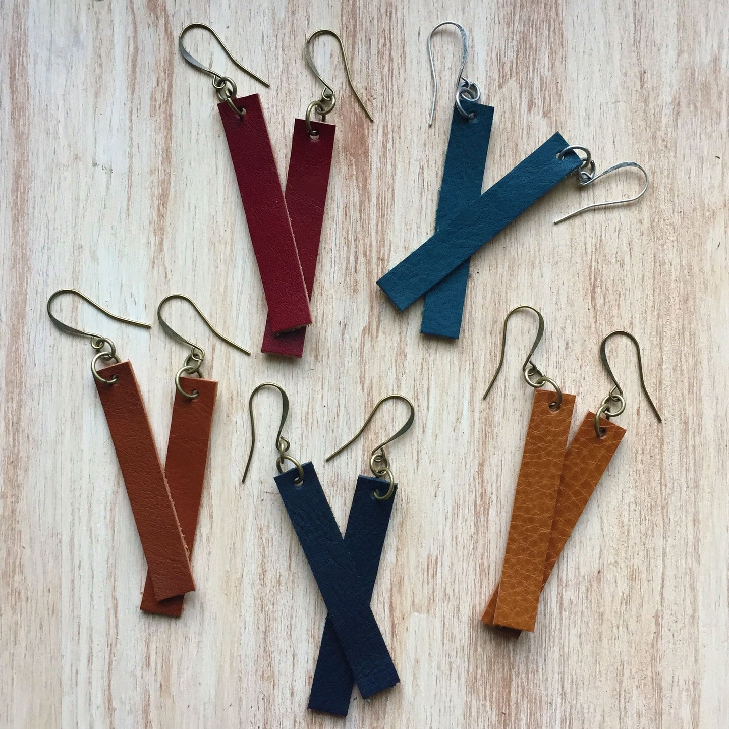 Italian leather drop earrings , Leather earrings, Minimalist earrings, Boho earrings, Leather jewelry