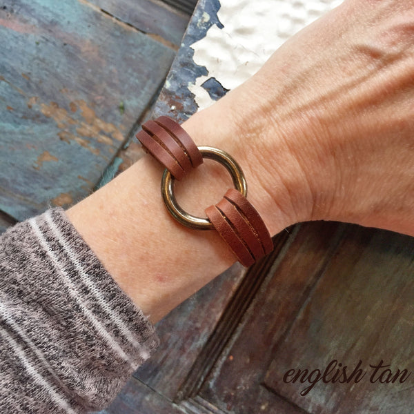 Petite leather bracelet for women, Womens leather cuff, Triple strand leather bracelet, Leather jewelry, Layering jewelry