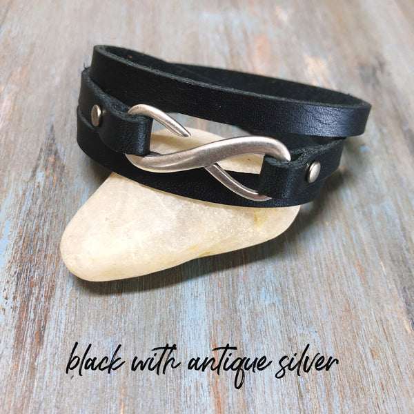 Infinity Leather Wrap Bracelet - Womens Leather Cuff - Boho Leather Wrap - Minimalist Wrap