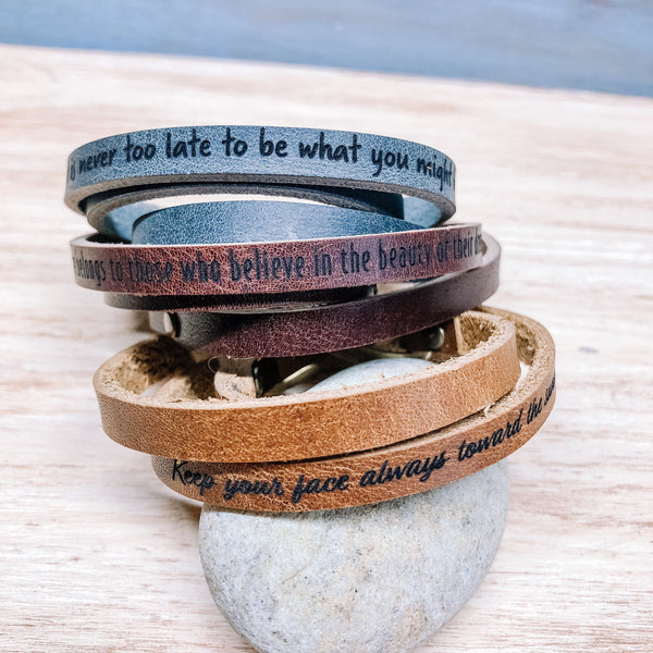 Personalized Leather Wrap Bracelet - Customized Bracelet -  Leather Bracelet - Custom Cuff Bracelet Engraved