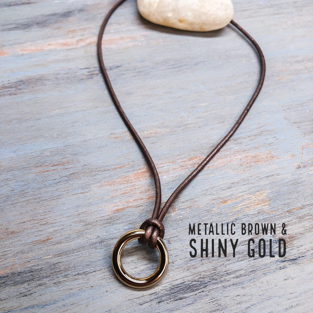 Metallic Leather Cord Necklace | Leather jewelry for women men | Boho leather necklace | Pendant necklace