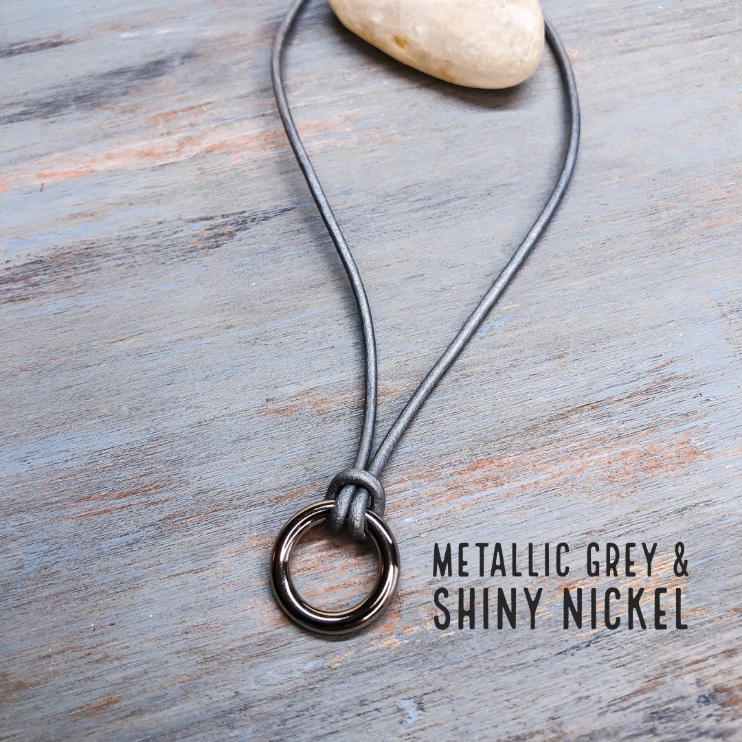 Metallic Leather Cord Necklace | Leather jewelry for women men | Boho leather necklace | Pendant necklace