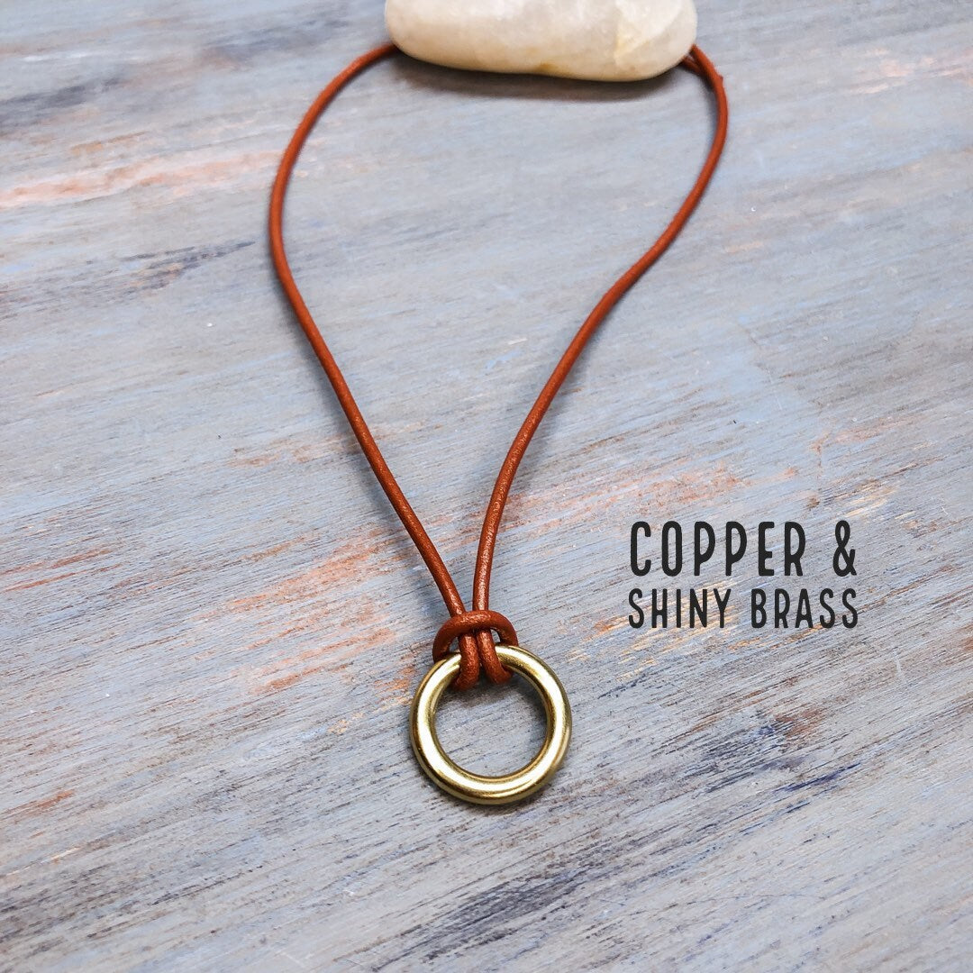 Metallic Leather Cord Necklace | Leather jewelry for women men | Boho leather necklace | Pendant necklace