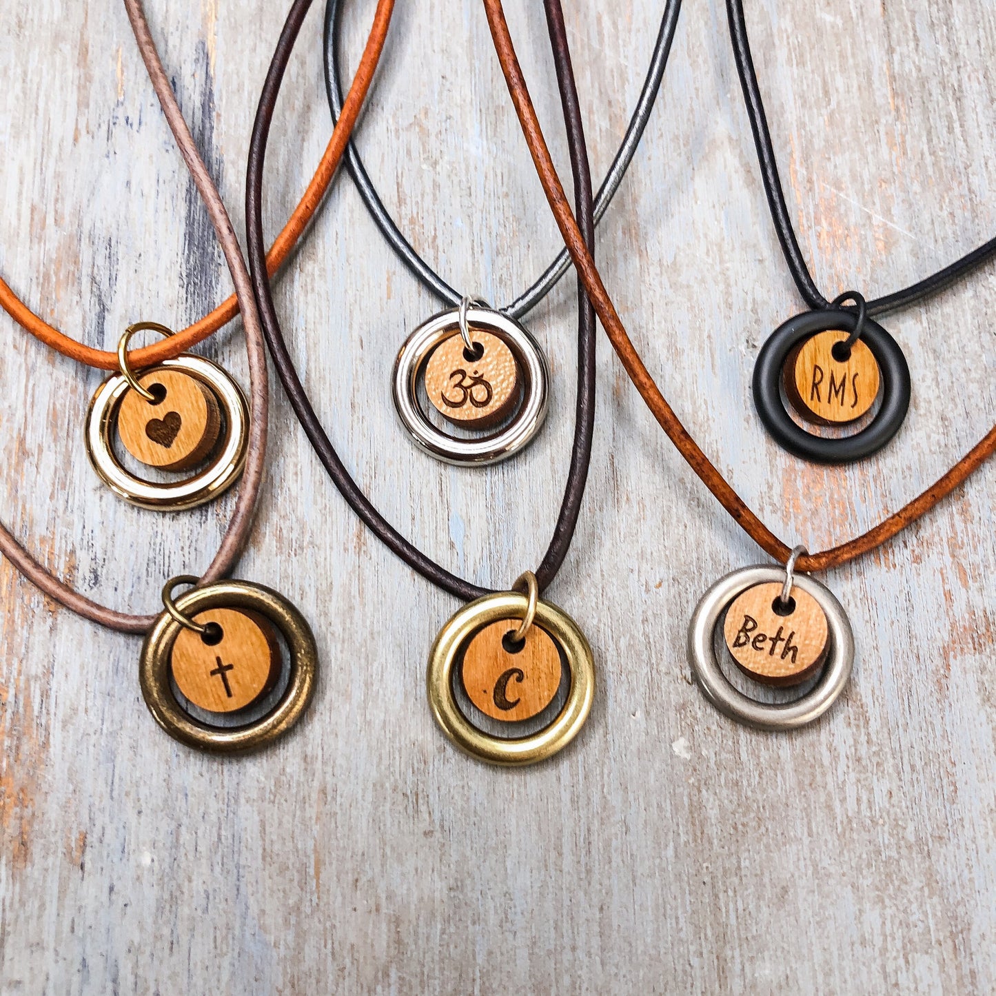 Personalized Pendant necklace / Custom Engraved Wood Necklace / Layering necklace / Boho leather necklace / Pendant Necklace