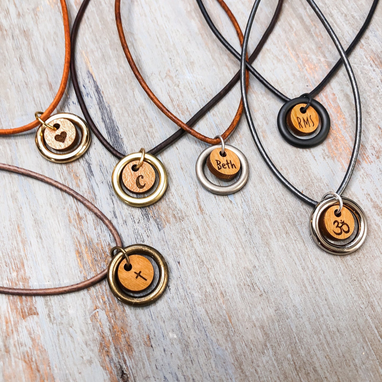 Personalized Pendant necklace / Custom Engraved Wood Necklace / Layering necklace / Boho leather necklace / Pendant Necklace