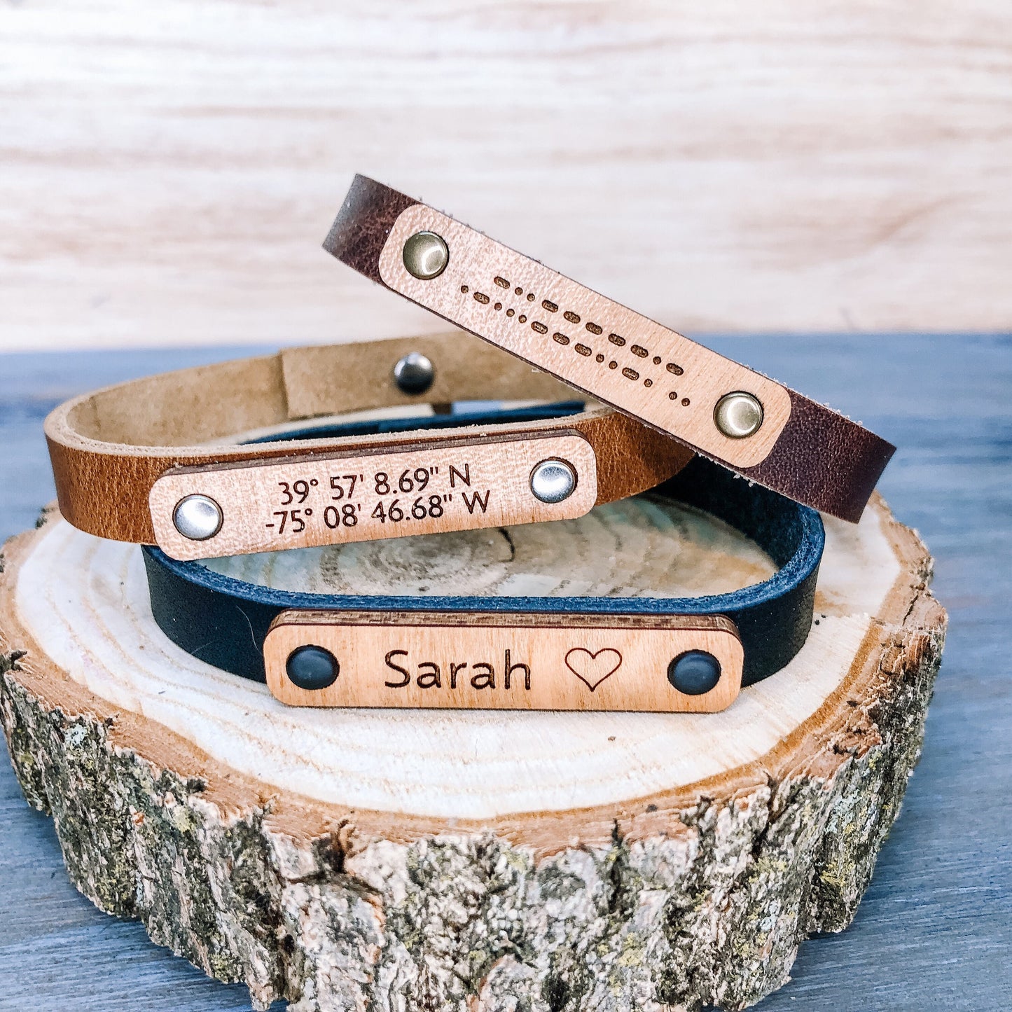 Personalized Leather Bracelet for Him -  Engraved Leather for Her - Custom Unisex Leather Cuff -  Christmas Gift - Morse Code