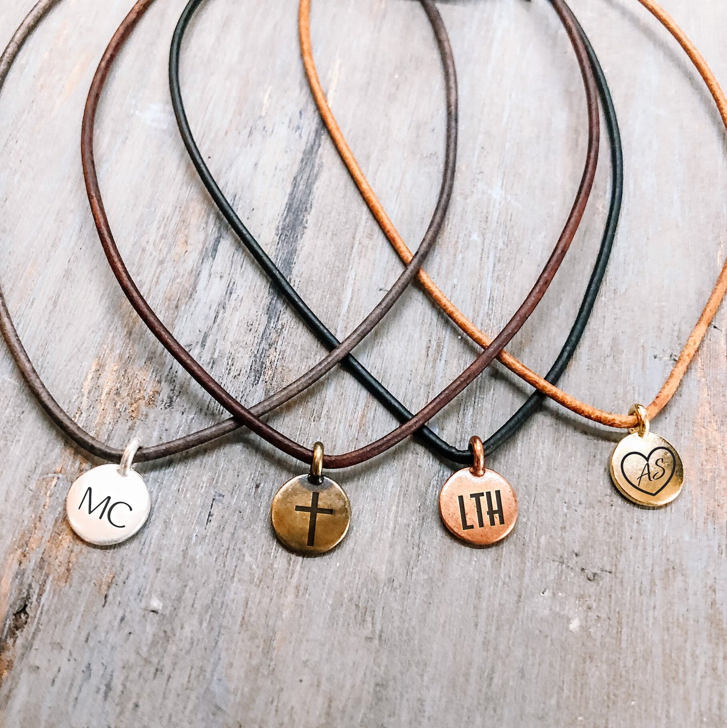 Engraved Pendant necklace for him and her | Leather cord necklace for women men | Boho leather necklace | Layering pendant necklace