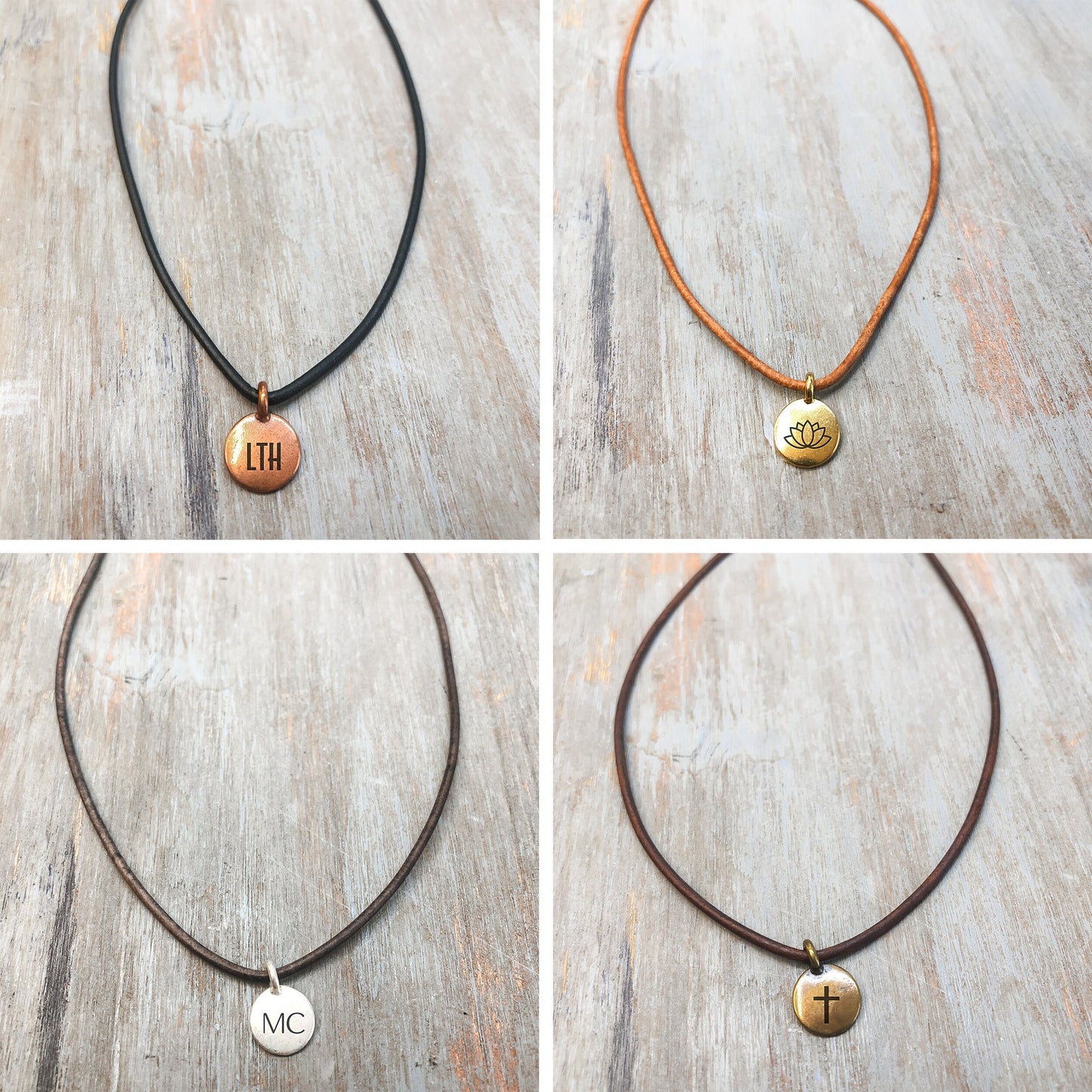 Engraved Pendant necklace for him and her | Leather cord necklace for women men | Boho leather necklace | Layering pendant necklace