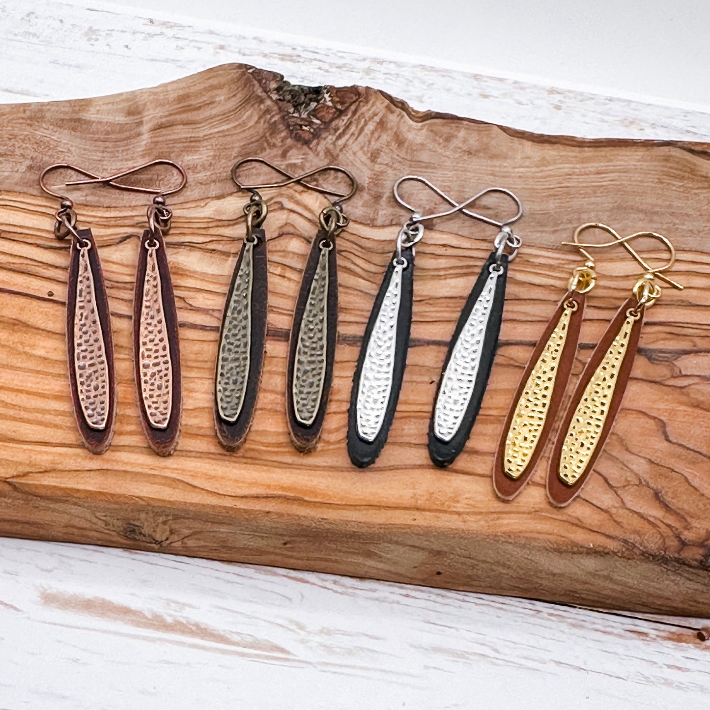 Leather drop earrings, Minimalist earrings, Boho earrings, Leather Leaf Earrings, Leather jewelry for women,