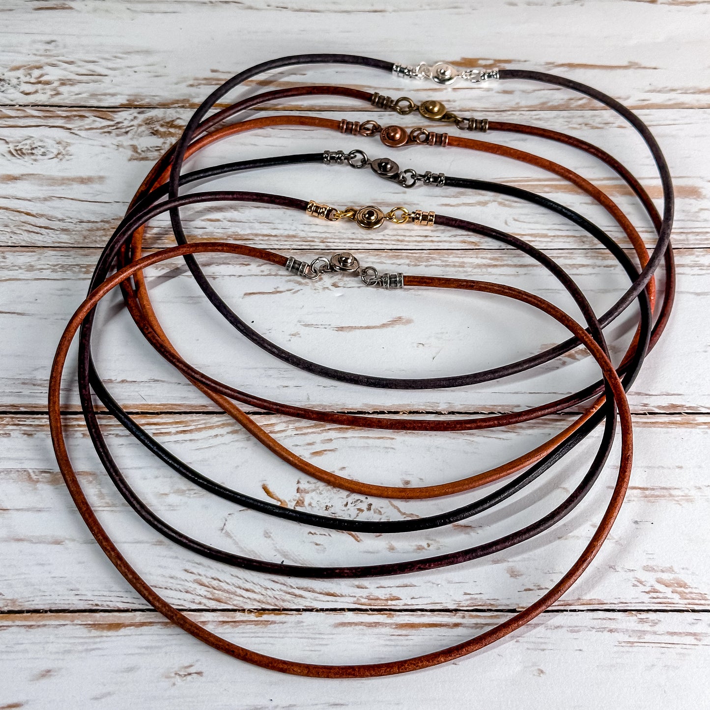 3mm Leather Necklace With Clasp - Custom Leather Cord Necklace With Button Locking Clasp - Stacking Necklace