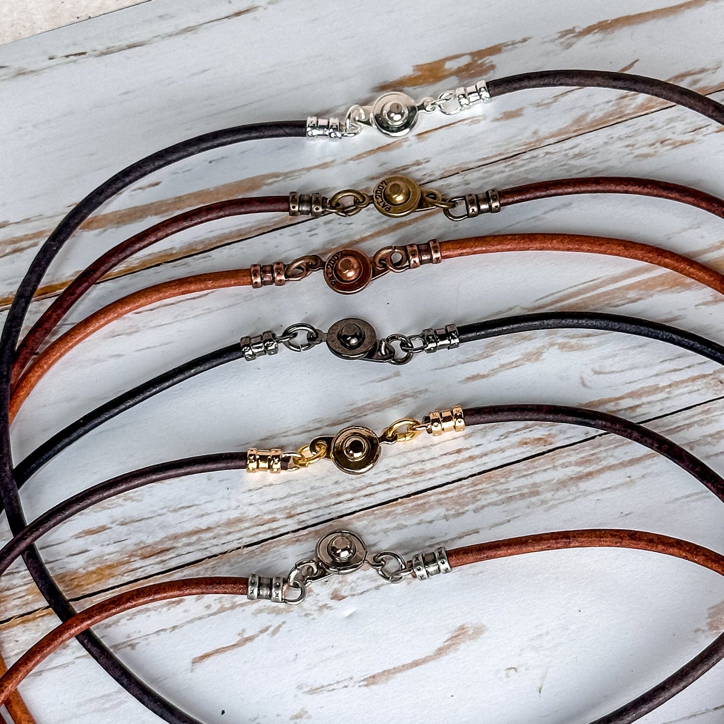 3mm Leather Necklace With Clasp - Custom Leather Cord Necklace With Button Locking Clasp - Stacking Necklace