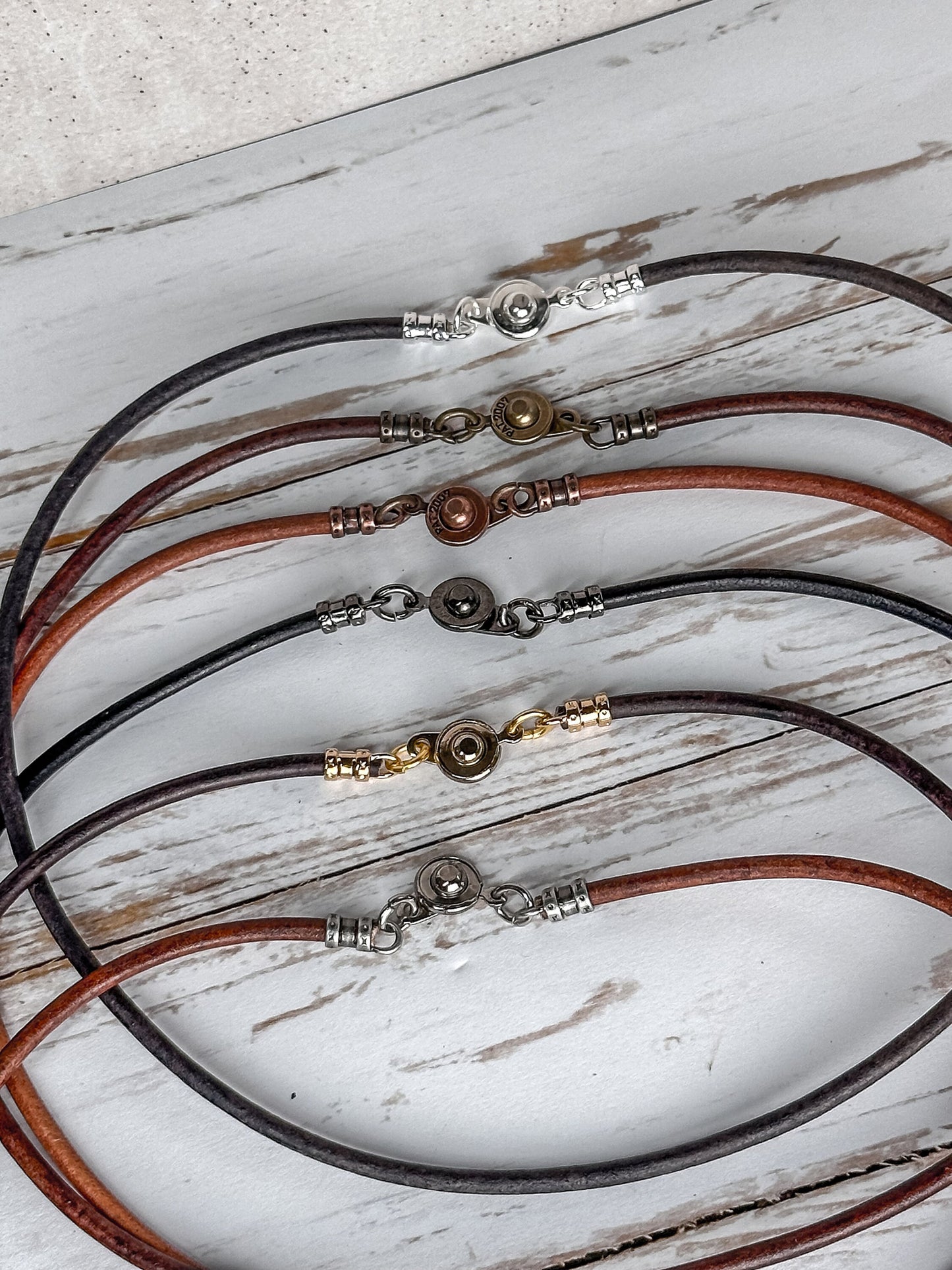3mm Leather Necklace With Clasp - Custom Leather Cord Necklace With Button Locking Clasp - Stacking Necklace