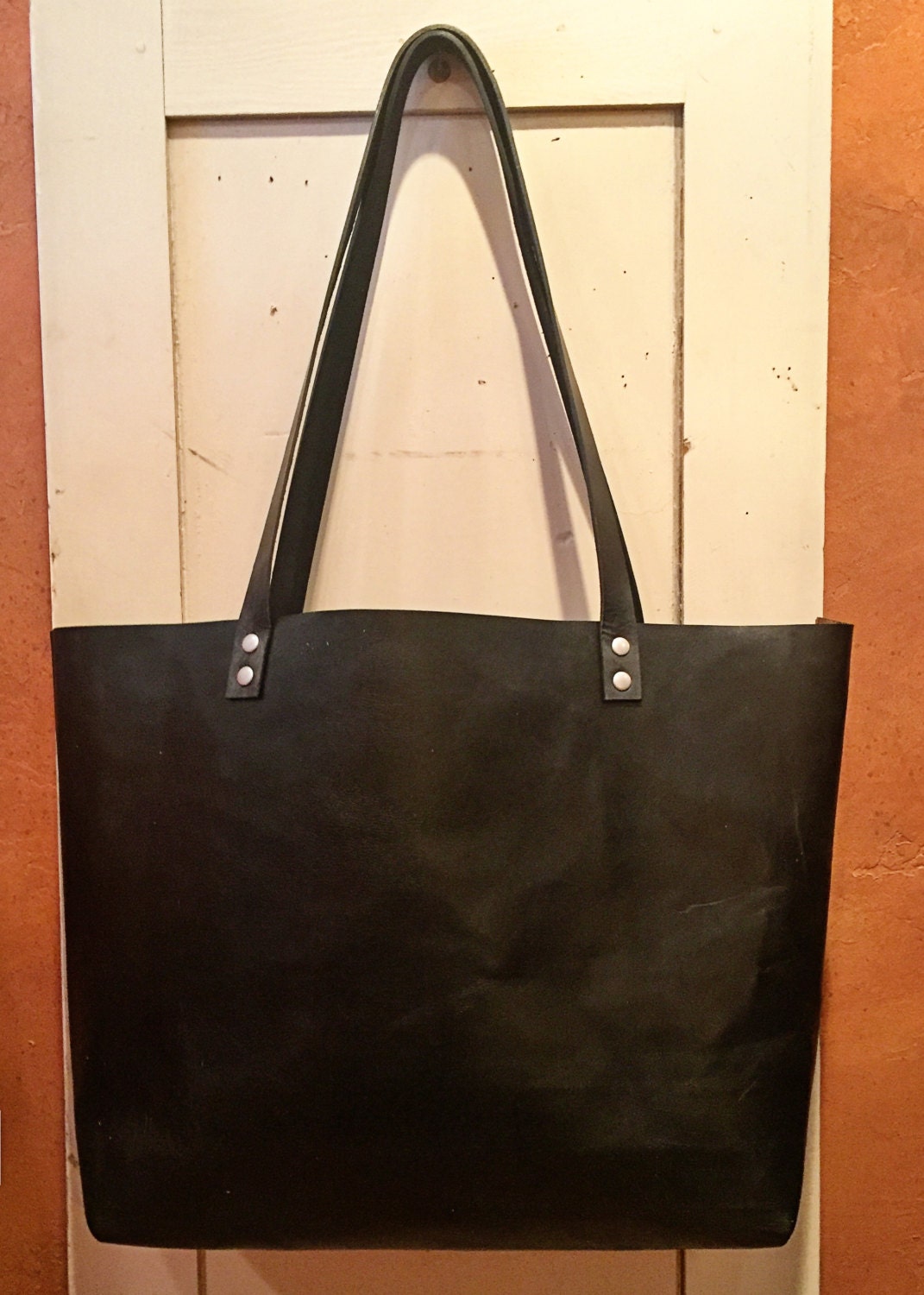 Large Black Horween Leather Tote - Leather Tote, Leather Bag