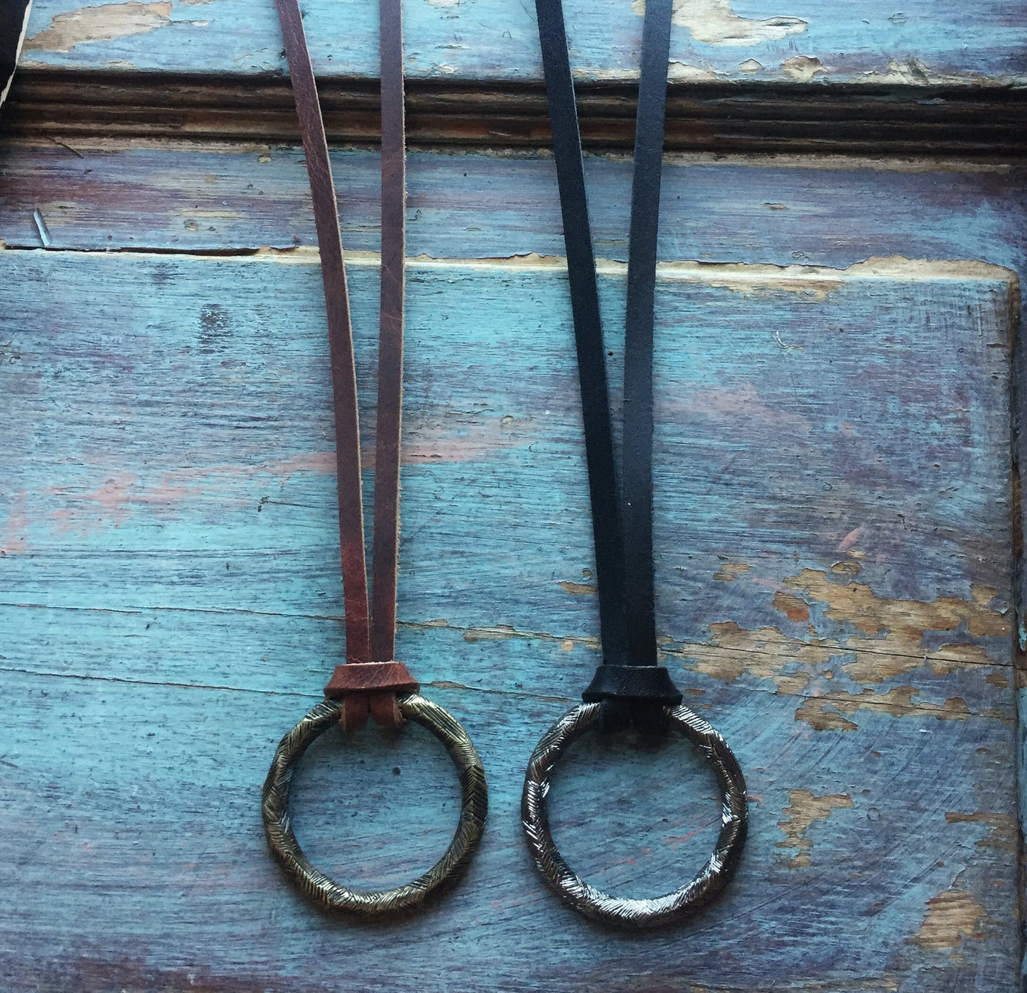 Boho Leather Necklace with Brushed Ring